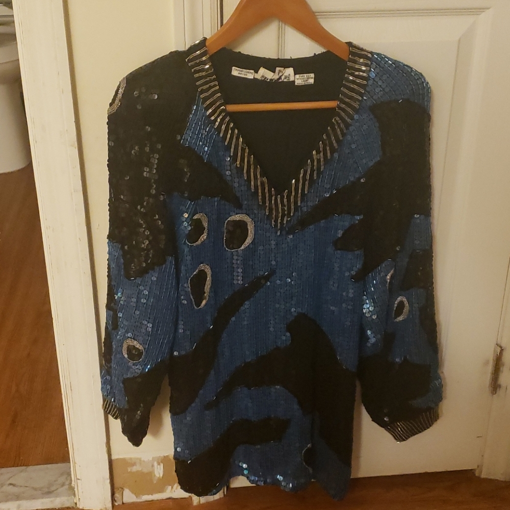 Vintage pure silk hand ornamented blouse